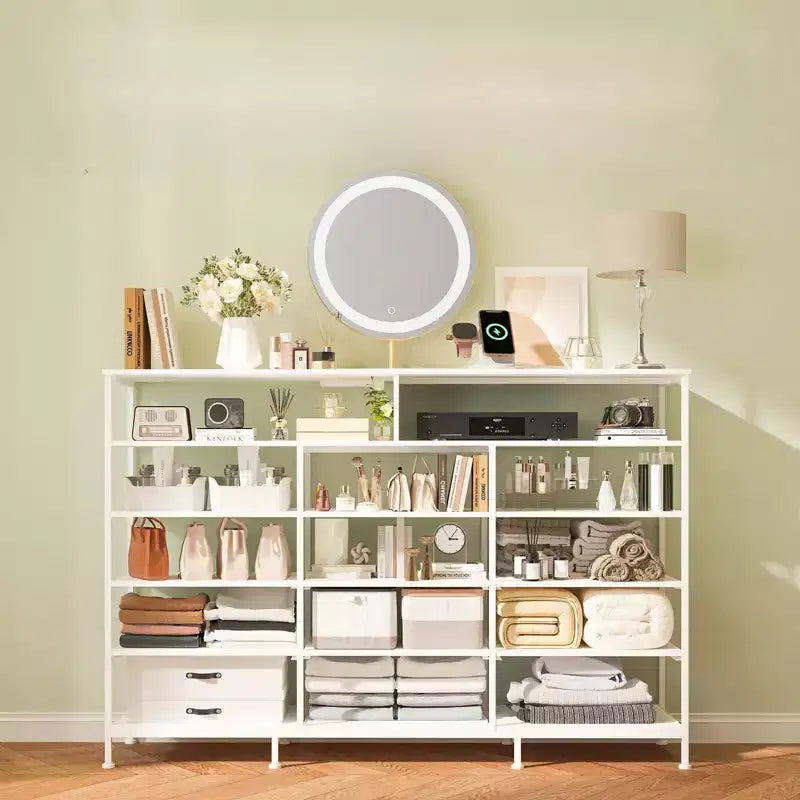 COZONY Meuble TV 55 avec commode en tissu 11 tiroirs et étagères ouvertes, organisateur de rangement pour chambre et salon