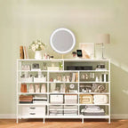 COZONY Meuble TV 55 avec commode en tissu 11 tiroirs et étagères ouvertes, organisateur de rangement pour chambre et salon