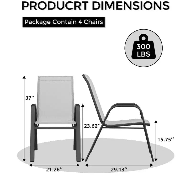 Lot de 4 chaises de terrasse GustoWave, chaises de salle à manger empilables d'extérieur toutes saisons, meubles de jardin respirants pour le jardin