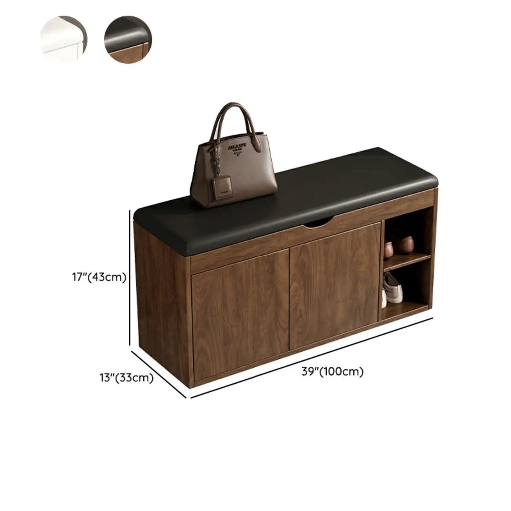 Banc de rangement à chaussures en bois massif avec coussin et étagère ouverte