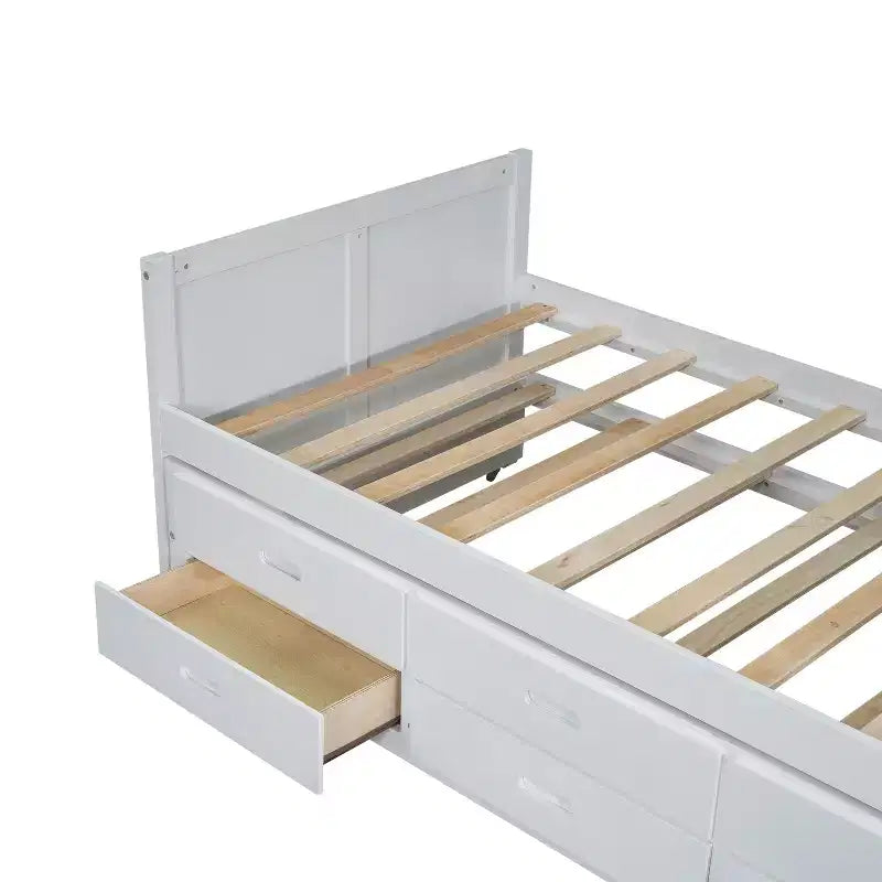 Lit plate-forme en bois simple avec bureau et étagère de rangement, Cadre de lit en bois simple/grand avec lit gigogne et 3 tiroirs