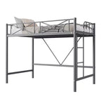 Cadre de lit mezzanine double en métal Acekool avec barrières de sécurité, lit mezzanine robuste en acier pour enfants ou adolescents, conception peu encombrante avec espace sous le lit