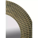 Miroir Mural Rond en Bois Or et Noir de 75 cm avec Texture Tressée