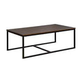 Table basse Arcadia en bois d'acacia, 54 po de large, moka vieilli – Meubles Alaterre : industriel, piétement en tréteaux, bois teinté