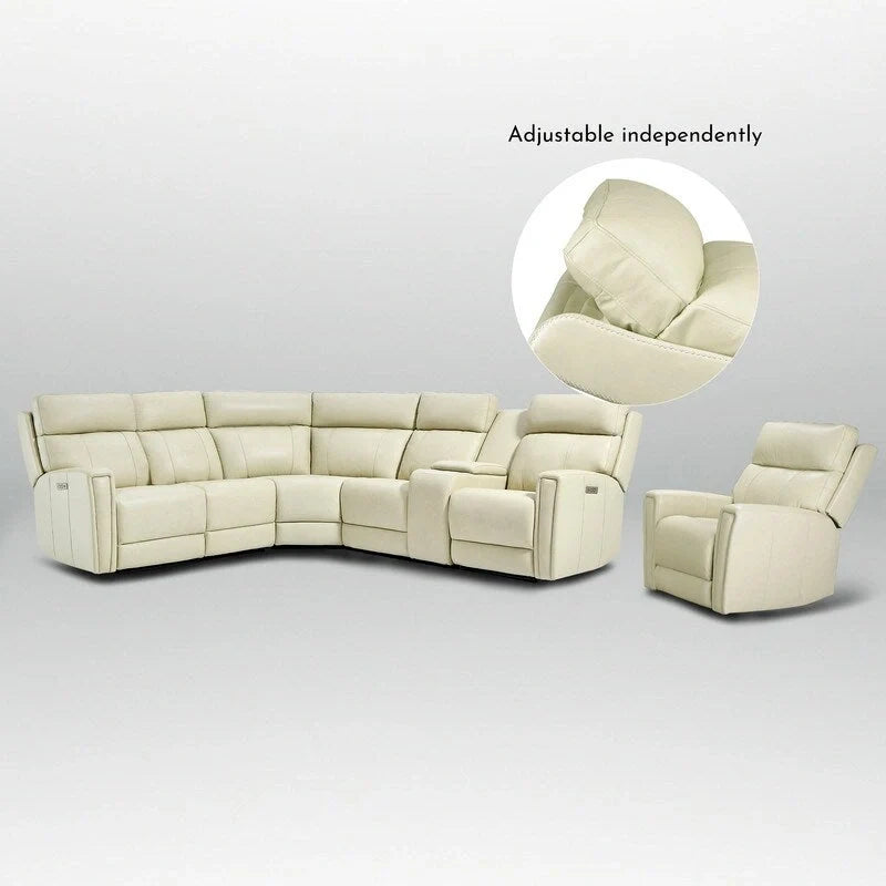 Canapé d'angle électrique 6 places en cuir véritable 104 L et fauteuil inclinable 39 L avec zéro gravité, ports USB, 2 fauteuils fixes sans accoudoirs