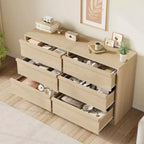 Commode 6 tiroirs en chêne naturel de 119 cm de large, grand buffet en bois avec grande capacité de rangement, pour salon, entrée