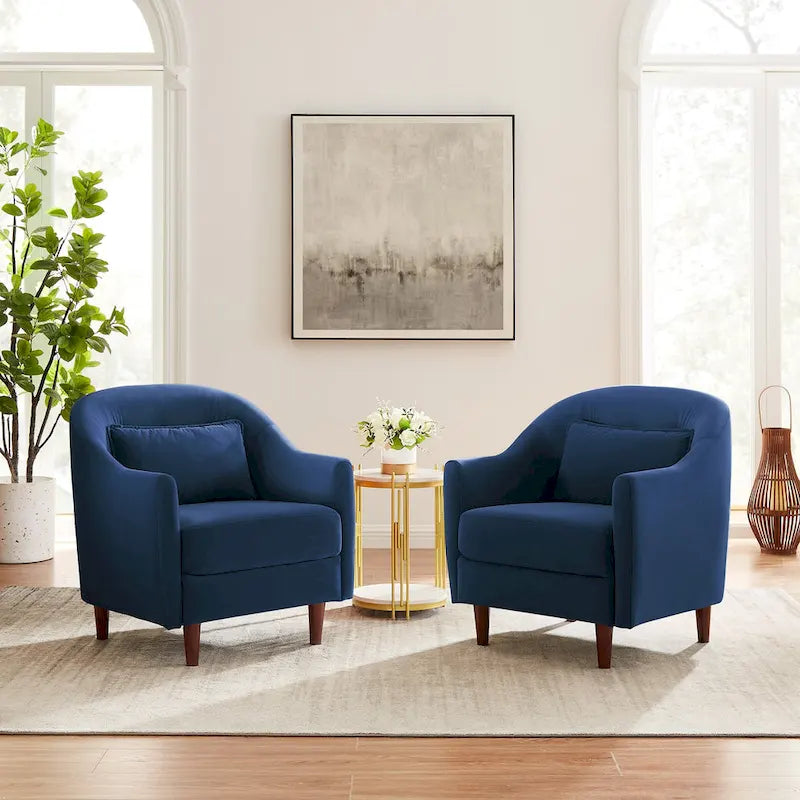 28,34 W Lot de 2 fauteuils d'appoint, fauteuil barillet en velours avec pieds en bois massif