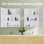 Armoire à pharmacie Elise avec miroir, armoire de salle de bain à montage en surface ou encastré, étagères réglables en verre trempé, réversible