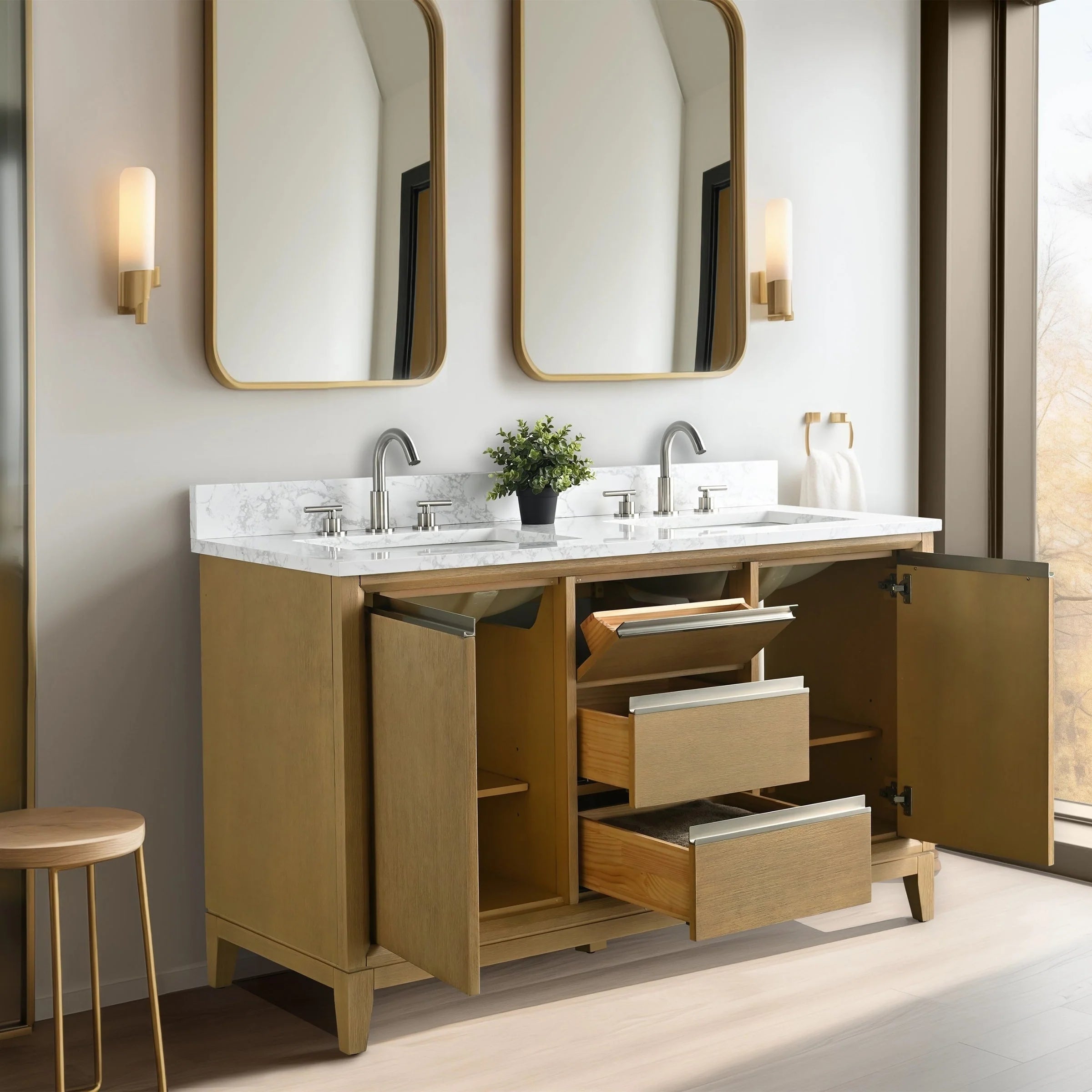 Meuble-lavabo Vanity Art avec évier en céramique et dessus en marbre reconstitué