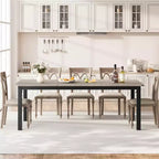 Table de salle à manger industrielle pour 6 à 8 personnes, table de cuisine en bois de 200 cm de long avec cadre en métal robuste et finition marron rustique - 6 places, comptoir rectangulaire