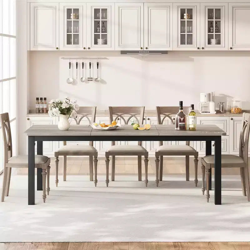 Table de salle à manger industrielle pour 6 à 8 personnes, table de cuisine en bois de 200 cm de long avec cadre en métal robuste et finition marron rustique - 6 places, comptoir rectangulaire
