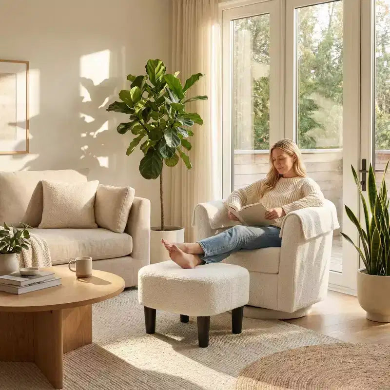 Fauteuil pivotant FurnitureR avec pouf, ensemble fauteuil de salon rembourré et repose-pieds, fauteuil moderne et confortable pour salon, chambre à coucher, coin lecture