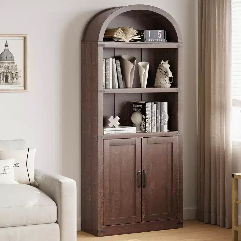 Bibliothèque avec portes Étagère cintrée 182 cm de haut Bibliothèque de style rustique avec étagères Bibliothèques en bois pour la maison, le bureau, le salon