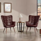 Yaheetech Lot de 2 fauteuils d'appoint touffetés à dossier haut en similicuir d'inspiration mi-siècle avec pieds en métal imitation bois pour salon, chambre à coucher, appartement