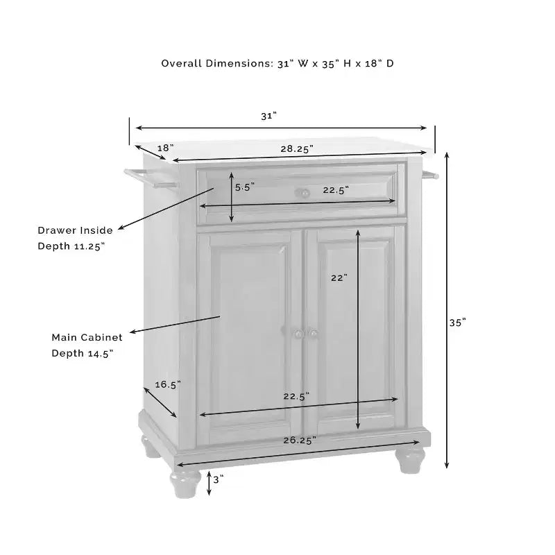 Chariot de cuisine compact avec plateau en granit Cambridge noir/blanc - Crosley : Cadre en bois d'hévéa, porte-serviettes, étagères de rangement