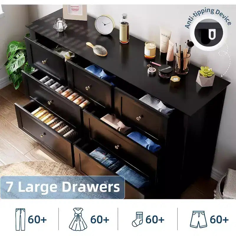 Commode à 7 tiroirs COZONY de 137 cm de large pour chambre à coucher, commode moderne avec rangement profond, organisateur de vêtements pour salon, couloir