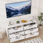 Meuble TV moderne de 63 pouces avec support pour téléviseur de 75 pouces, console multimédia à hauteur réglable avec 6 tiroirs, centre de divertissement robuste en MDF pour salon, chambre à coucher