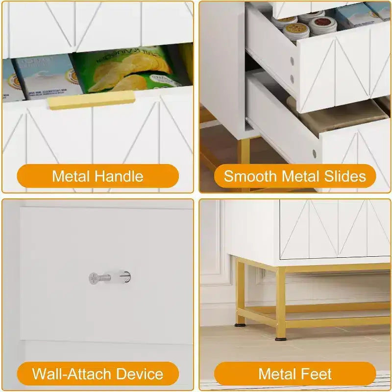 Commode 6 tiroirs Coolmee, tiroirs de commode modernes, organisateur de tiroirs avec pieds en métal, armoire de rangement pour chambre, salon, couloir, placard