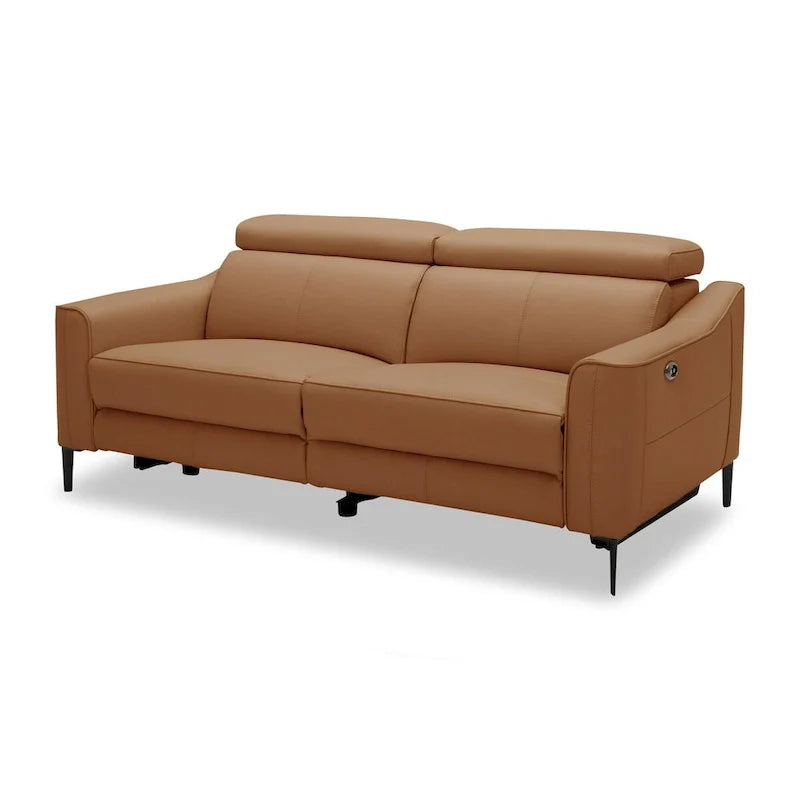 Canapé moderne en cuir couleur camel avec 2 sièges inclinables