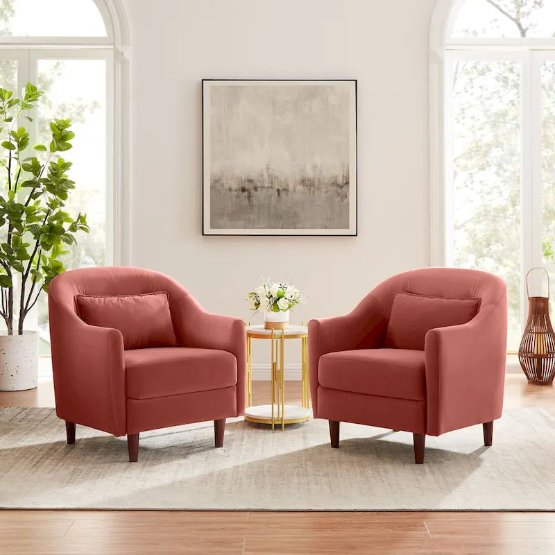 28,34 W Lot de 2 fauteuils d'appoint, fauteuil barillet en velours avec pieds en bois massif