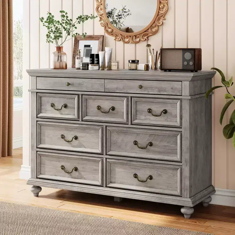 Commode de Ferme à 9 Tiroirs pour Chambre à Coucher, Large Commode Rustique en Bois de 47" avec 9 Tiroirs et Poignées en Métal, Grand Organiseur de Rangement