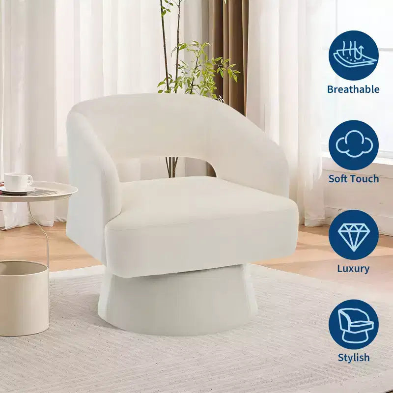 Fauteuil pivotant - Fauteuil moderne rembourré avec dossier rayé et rembourrage moelleux, chaise longue ronde pour salon, chambre à coucher (1 pièce)