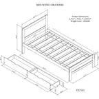 Lit plateforme double Acekool avec 2 tiroirs de rangement gigognes, tête de lit, cadre robuste, aucun sommier tapissier requis, gain de place pour chambre d'enfants ou d'amis