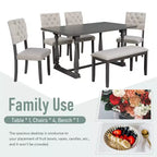 Ensemble de salle à manger 6 places avec banc, table rectangulaire et 4 chaises rembourrées pour la cuisine