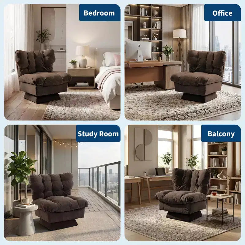 Fauteuil pivotant d'appoint moderne, fauteuil de salon 360°, coussin épais, rembourrage confortable, pour chambre, appartement, bureau