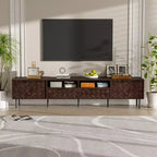 Meuble TV 78 po pour téléviseurs jusqu'à 85 po, Console TV marron Meuble TV Meuble de divertissement avec porte et tiroirs à fermeture douce en diamant - ModernLuxe