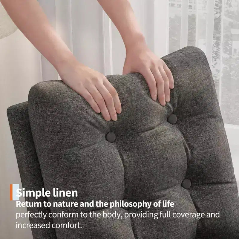 Fauteuil à bascule pour chambre de bébé avec repose-pieds réglable, fauteuil à bascule planant à dossier haut en lin avec pieds en bois pour salon, chambre à coucher et chambre de bébé