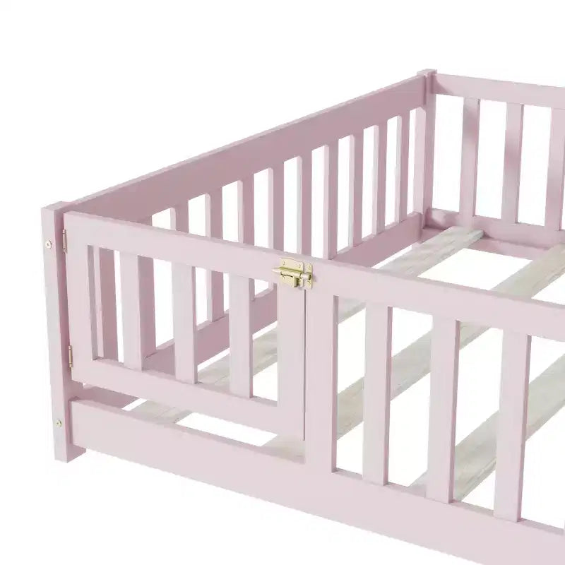 Lit au sol pleine grandeur Luxystar avec clôture et porte pour chambre d'enfant