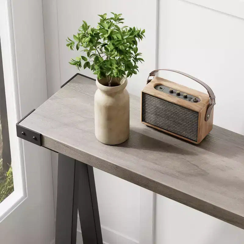 Console - Table d'entrée - Console étroite de 110 cm de style ferme avec rangement, table de canapé à 2 niveaux avec cadre en métal et MDF