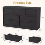 Commode 7 tiroirs pour chambre à coucher, commode noire avec poignées concaves, commode moderne à 7 tiroirs pour chambre, salon, chambre d'enfant