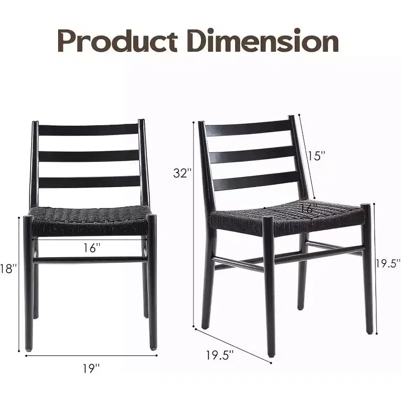 TUYOHW Lot de 2 Chaises de Salle à Manger Style Ferme Moderne du Milieu du Siècle, Chaises de Salle à Manger avec Assise en Corde Tressée et Cadre en Métal Robuste