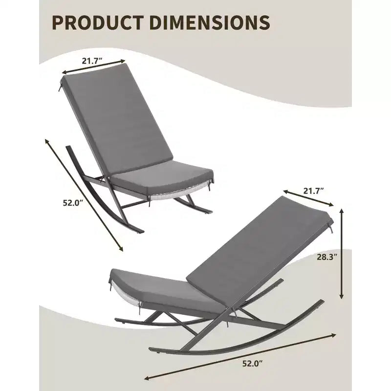 Lot de 2 fauteuils à bascule d'extérieur en rotin tressé résistant aux intempéries avec coussins pour véranda, jardin ou pelouse, marron