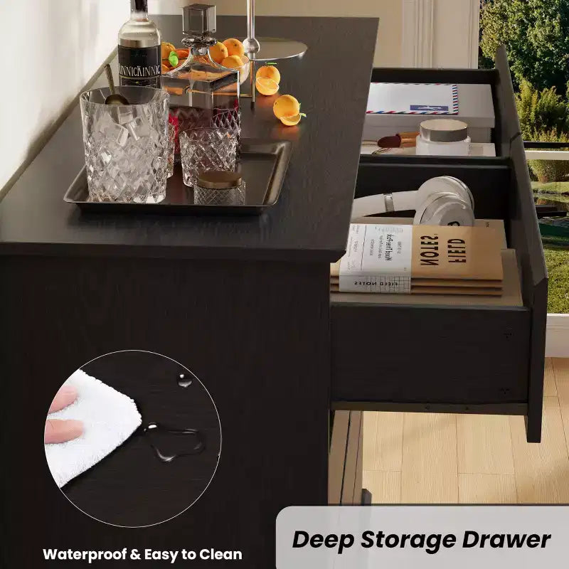 Commode double COZONY 51 po de large à 8 tiroirs – Grande commode horizontale avec tiroirs profonds et plateau large pour chambre, dressing, salon et couloir