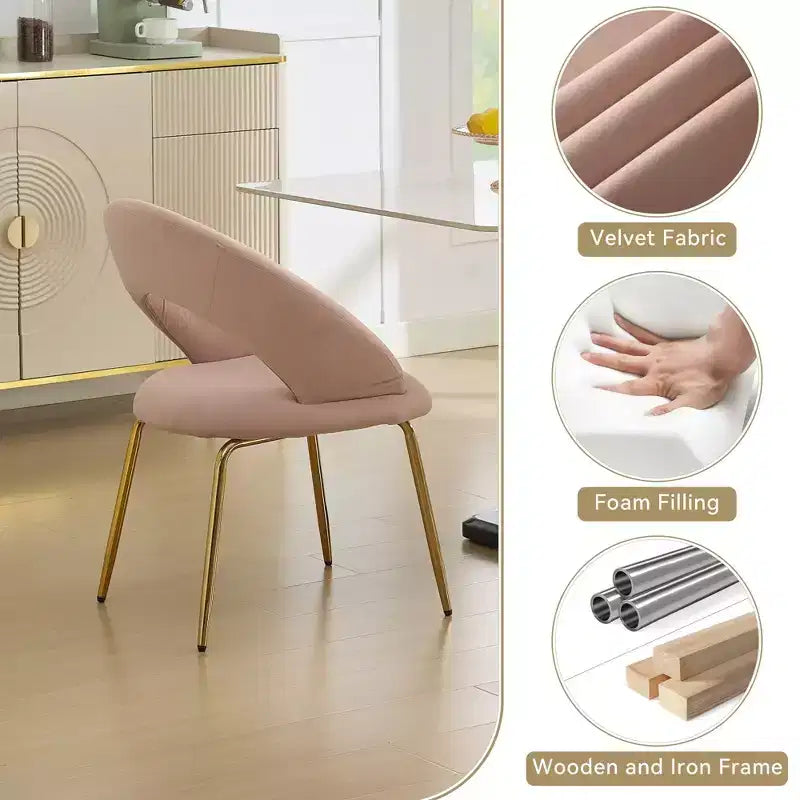 Lot de 1 chaises de salle à manger en velours avec dossier incurvé et pieds en métal doré pour la cuisine ou la salle à manger, blanc