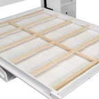 Lit escamotable Queen Size avec armoires latérales et éclairage LED, lit armoire pliant avec étagères de rangement et tiroirs pour chambre d'amis, blanc