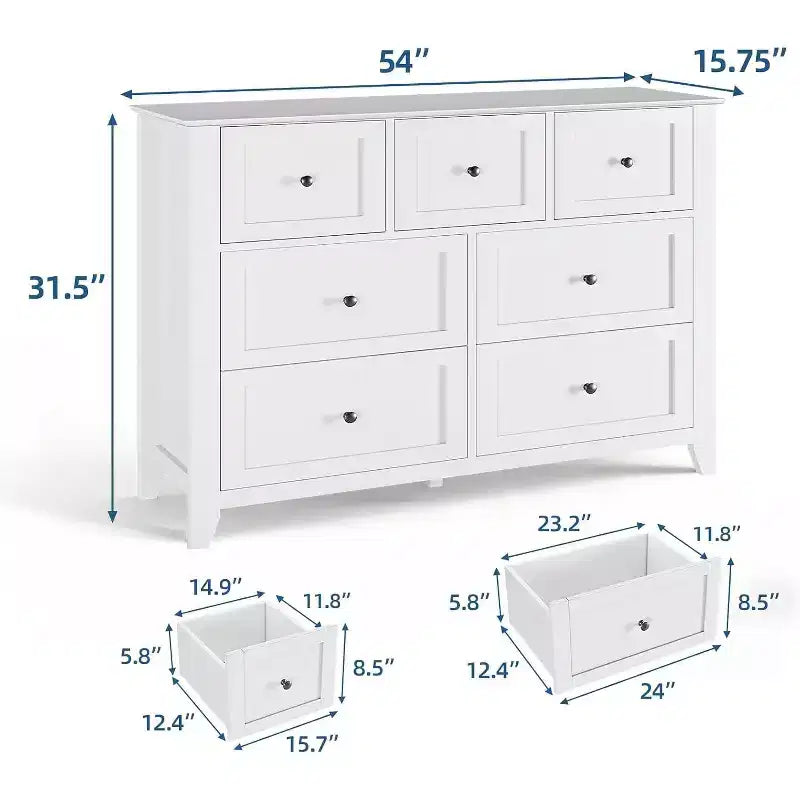 Commode à 7 tiroirs COZONY de 137 cm de large pour chambre à coucher, commode moderne avec rangement profond, organisateur de vêtements pour salon, couloir
