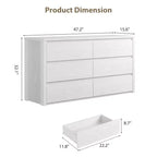 Commode large en bois à 6 tiroirs - Meuble de rangement moderne sans poignée pour chambre, salon, couloir et entrée, grande commode.
