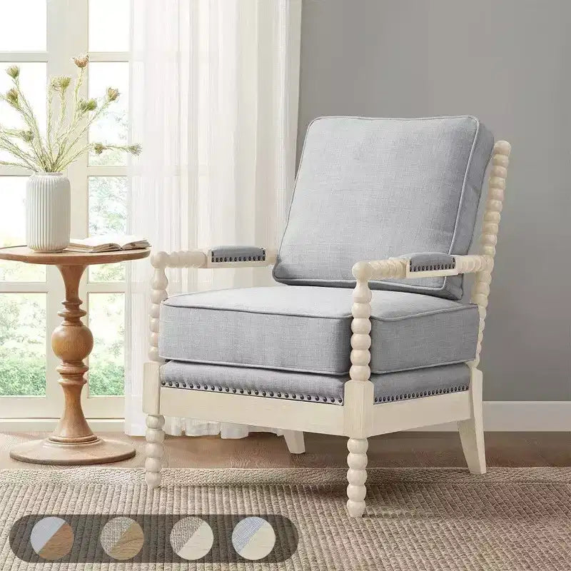 Fauteuil d'appoint Okak avec revêtement confortable, coussin amovible, cadre en bois massif, fauteuil de lecture classique et élégant pour salon, salle d'attente