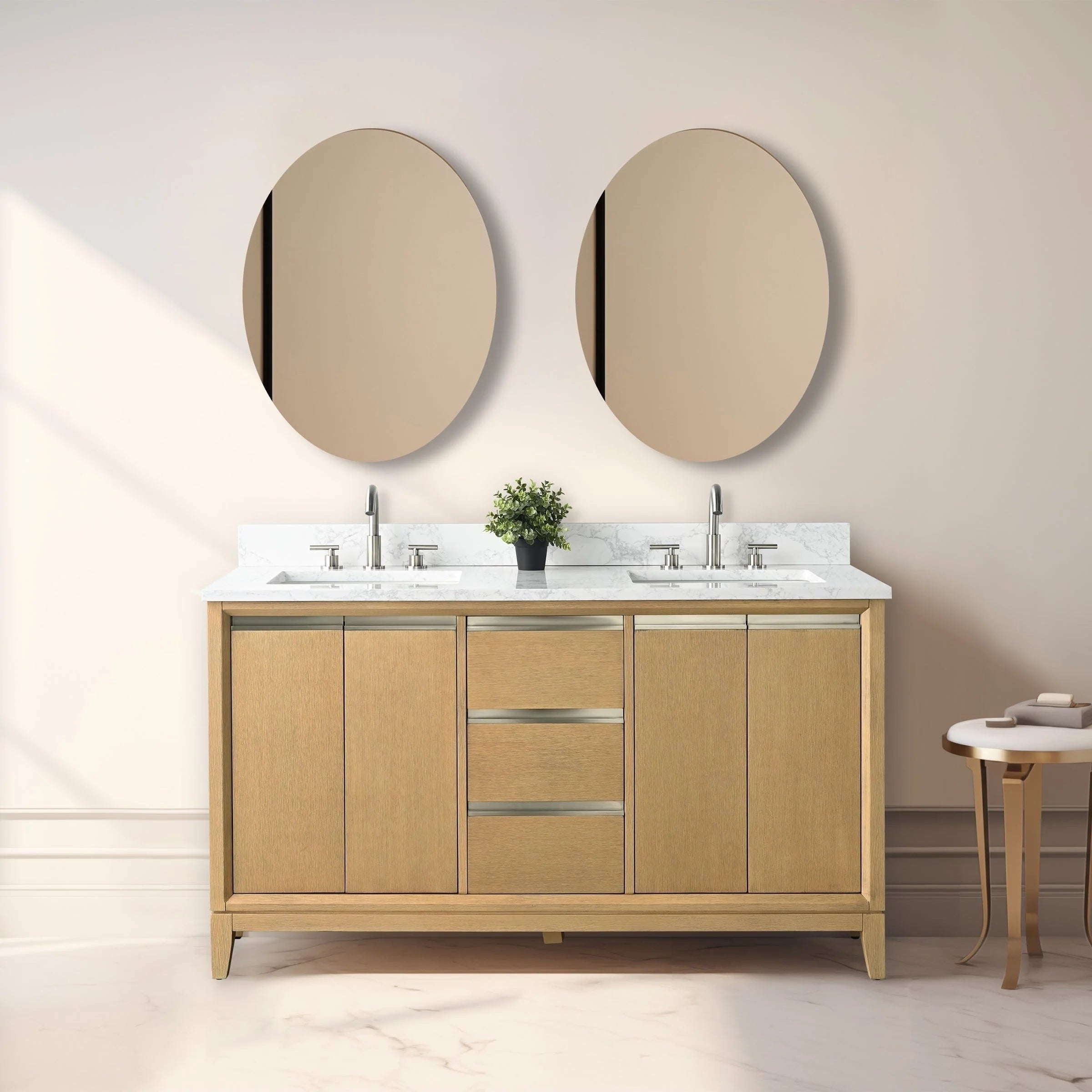 Meuble-lavabo Vanity Art avec évier en céramique et dessus en marbre reconstitué