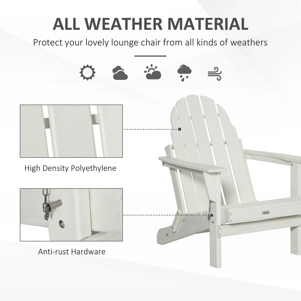 Chaise Outsunny Adirondack Pliante, Chaises de Plage Longues en Plastique HDPE Tout Temps pour Patio, Terrasse et Mobilier de Jardin