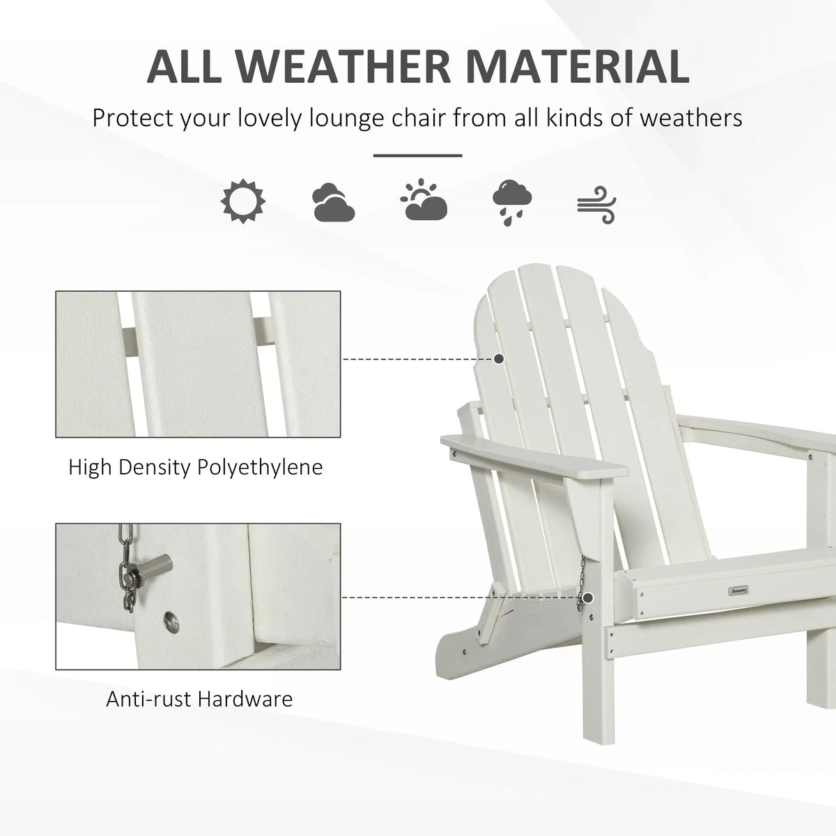 Chaise Outsunny Adirondack Pliante, Chaises de Plage Longues en Plastique HDPE Tout Temps pour Patio, Terrasse et Mobilier de Jardin