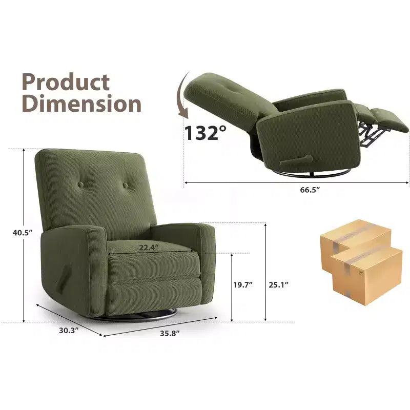Fauteuil inclinable moderne 3 en 1 pivotant et à bascule, fauteuil à bascule à 360° avec dossier et repose-pieds réglables, fauteuil rembourré pour chambre de bébé, salon, chambre à coucher