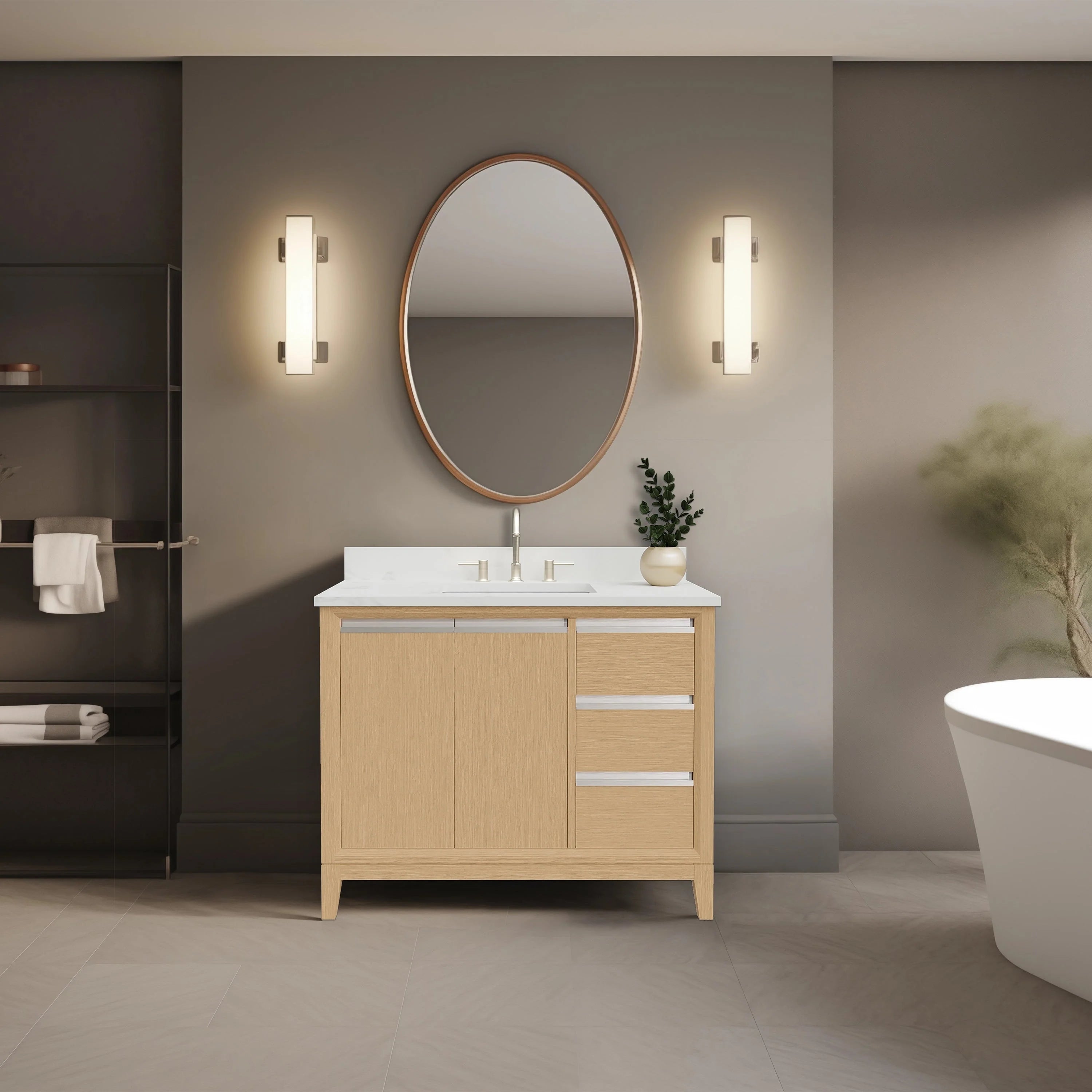 Meuble-lavabo Vanity Art avec évier en céramique et dessus en marbre reconstitué