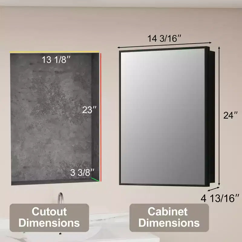 Armoire à pharmacie Elise avec miroir, armoire de salle de bain à montage en surface ou encastré, étagères réglables en verre trempé, réversible