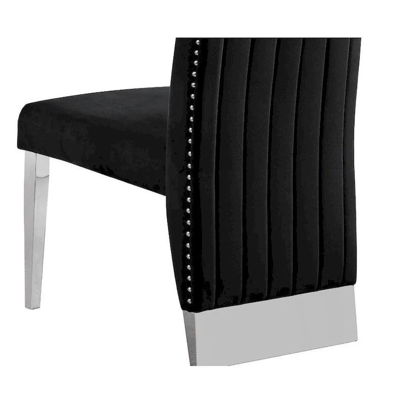 Chaise de salle à manger « Best Quality Furniture » avec dossier plissé, clous décoratifs et pieds chromés (lot de 2)