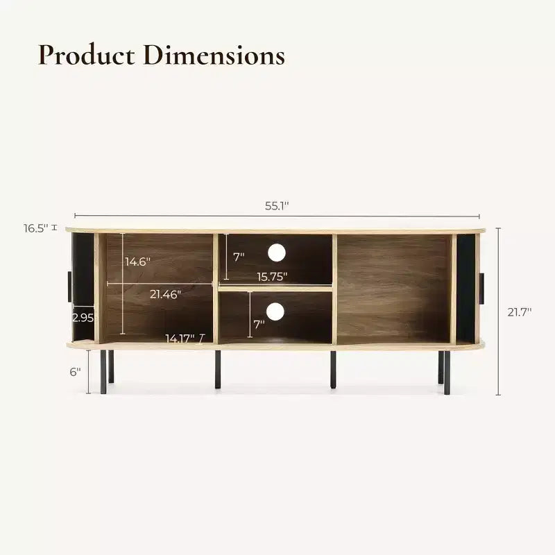 Meuble TV LuxenHome 55 po de style moderne du milieu du siècle avec porte coulissante pour téléviseurs jusqu'à 60 po, centre de divertissement avec rangement et étagères, marron
